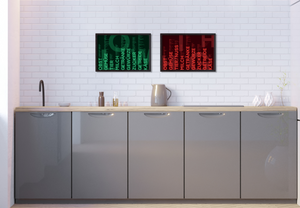 FODMAP Poster horizontal high und low dunkle Version ohne Rahmen in grauer Küche